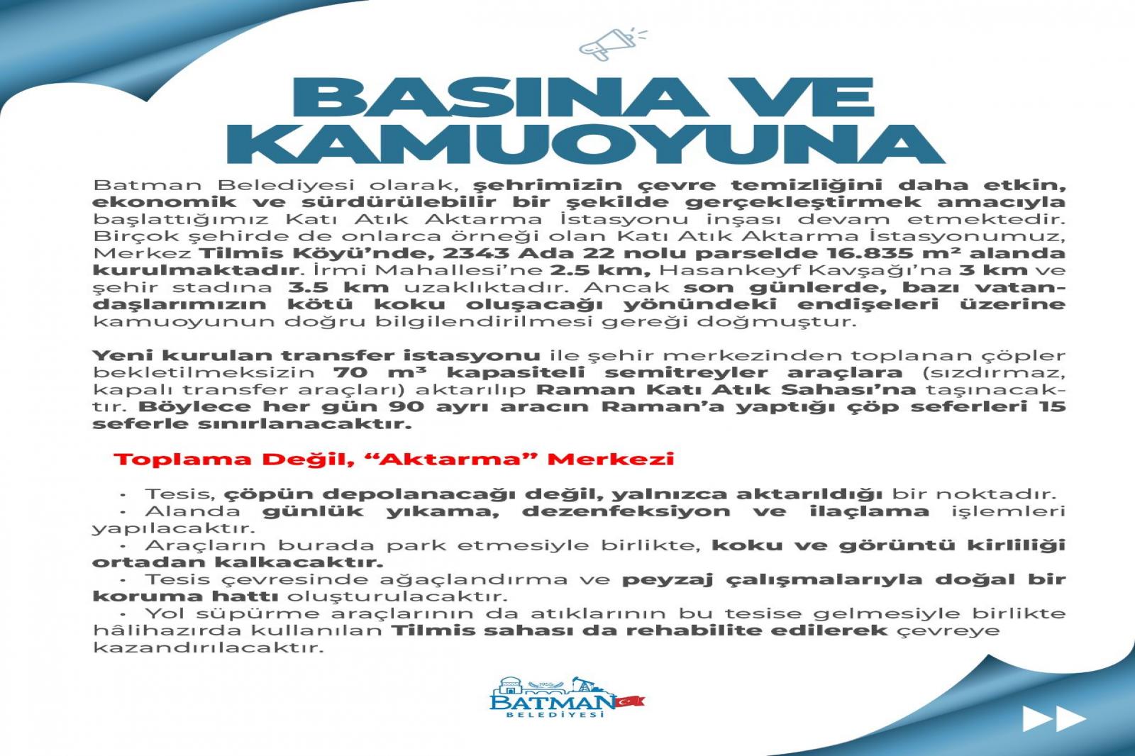 Katı Atık Aktarma İstasyonu Hakkında Kamuoyu Duyurusu
