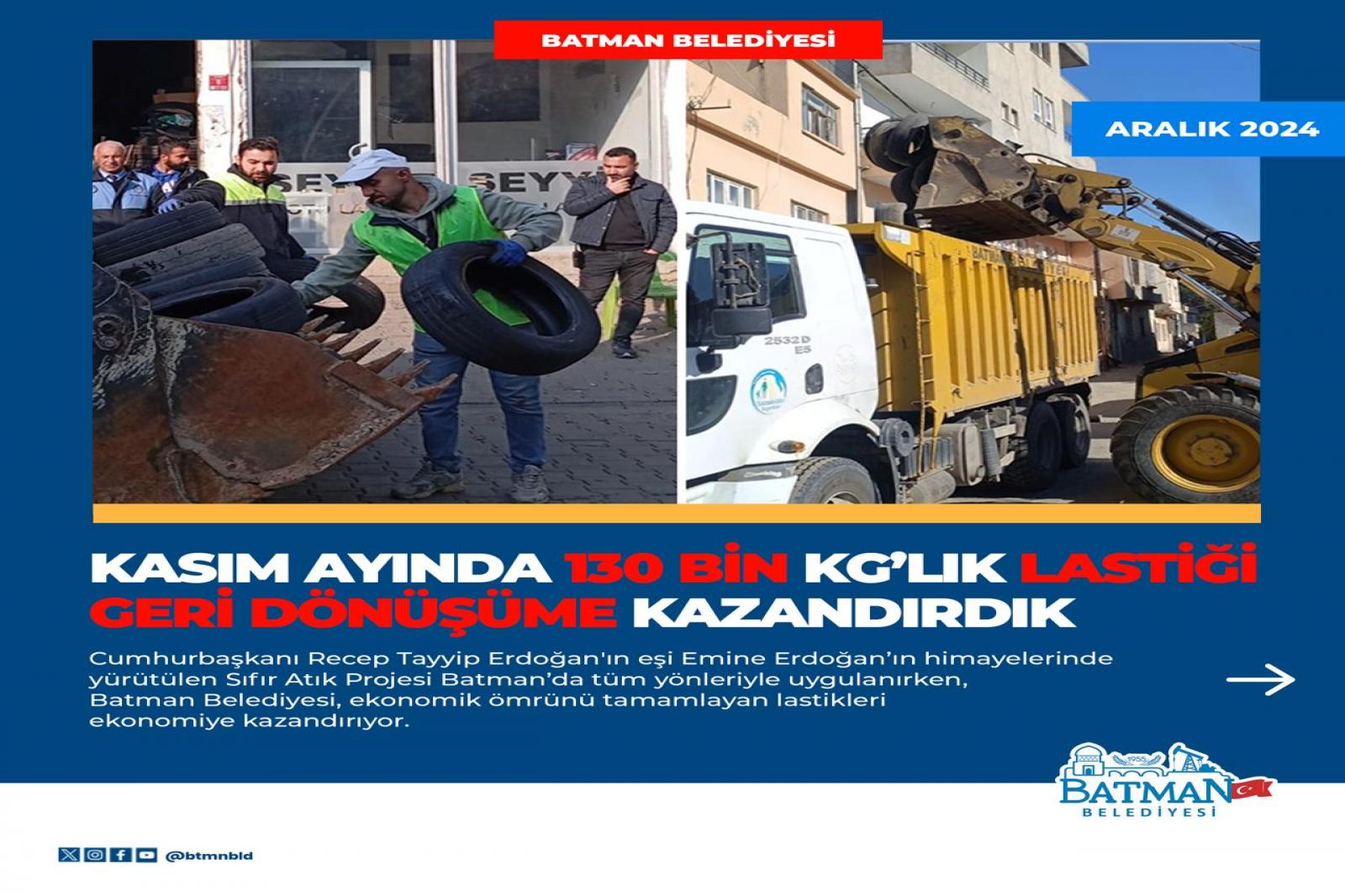 KASIM AYINDA 130 BİN KG’LIK LASTİĞİ GERİ DÖNÜŞÜME KAZANDIRDIK