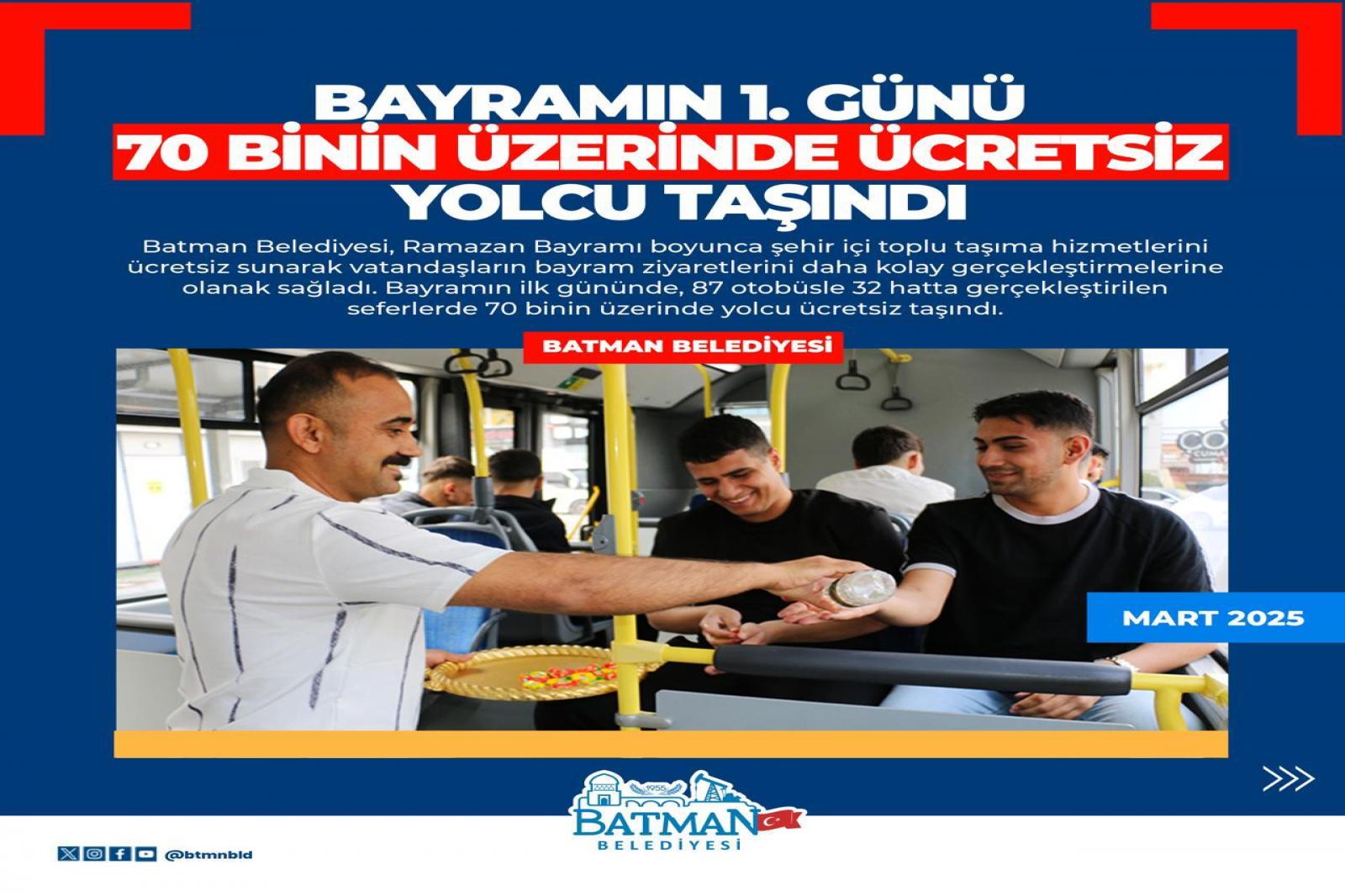  BAYRAMIN 1. GÜNÜ 70 BİNİN ÜZERİNDE ÜCRETSİZ YOLCU TAŞINDI