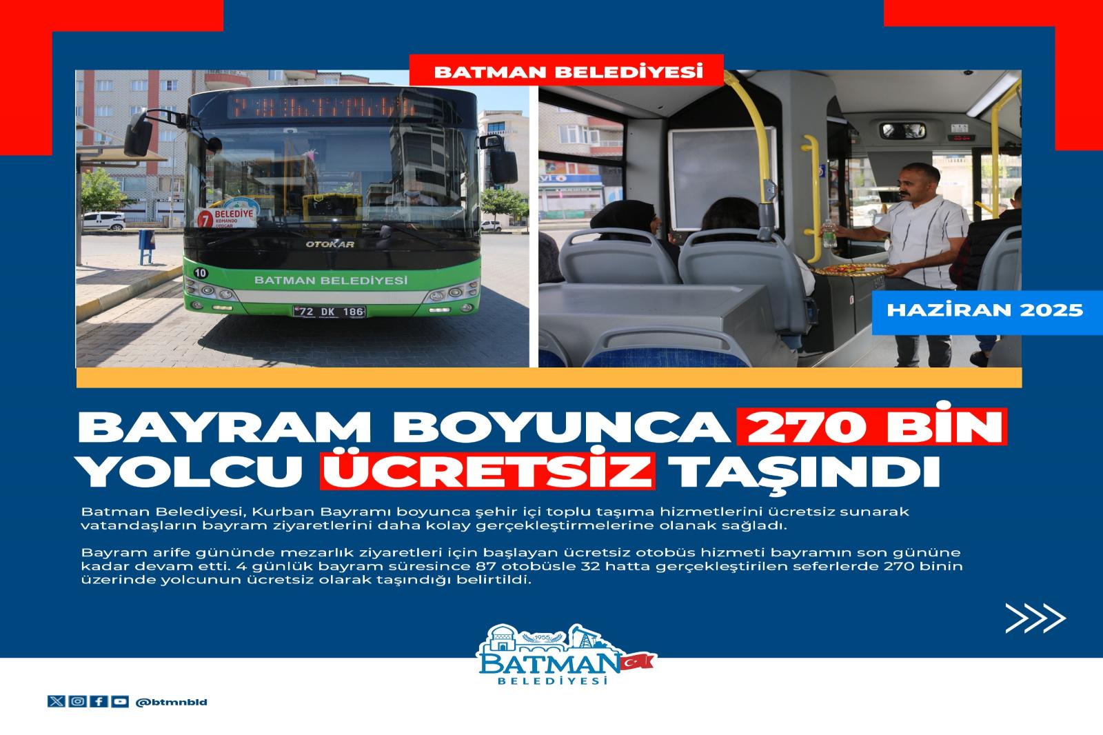  BAYRAM BOYUNCA 270 BİN YOLCU ÜCRETSİZ TAŞINDI