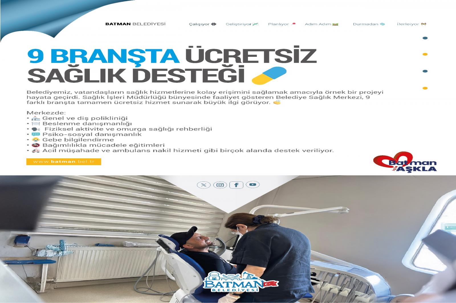 9 BRANŞTA ÜCRETSİZ SAĞLIK DESTEĞİ
