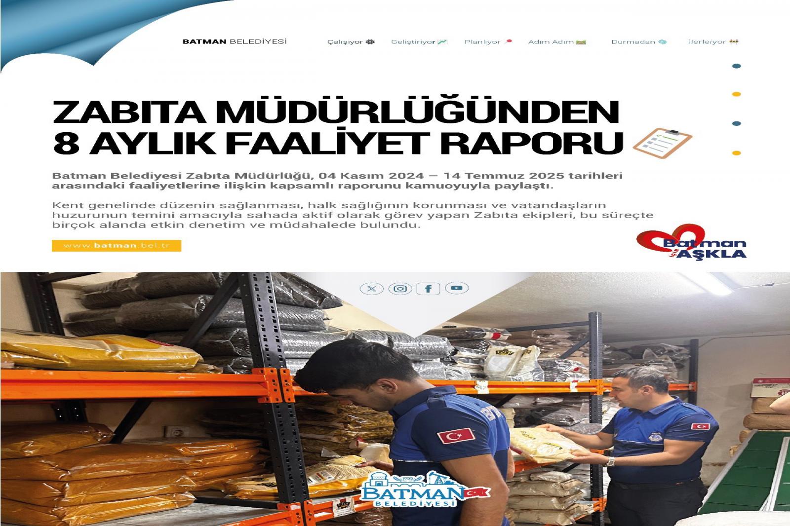 ZABITA MÜDÜRLÜĞÜMÜZDEN 8 AYLIK FAALİYET RAPORU